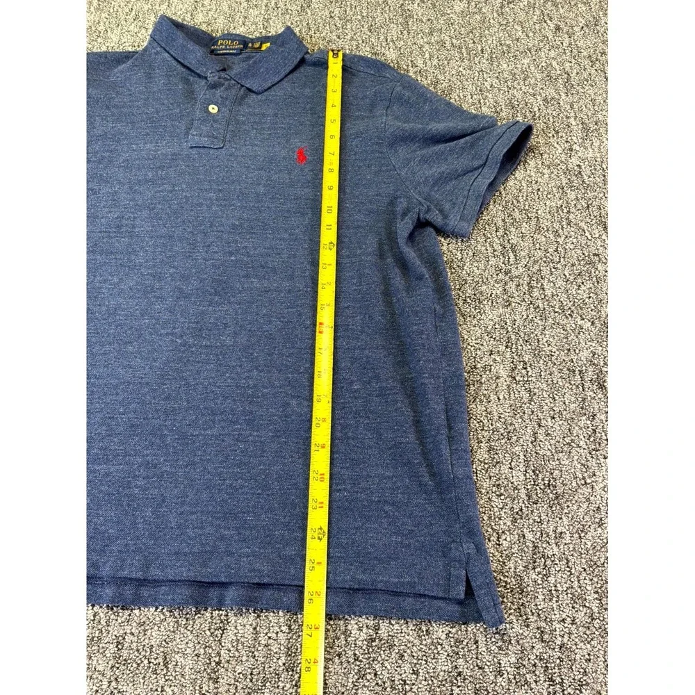 Polo Ralph Lauren Polo Shirt Mens Xl Blue Custom Slim Fit Side Slit Pony Logo